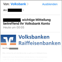 Phishing-Warnung Mitteilung Volksbank Konto Phishing-Warnung Mitteilung Volksbank Konto